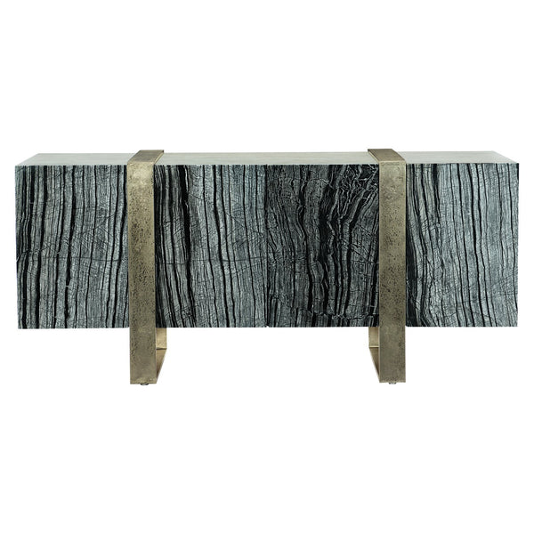 Bernhardt Bernhardt Linea Entertainment Console With Black Forest Marble, Cerused Greige Wood & Textured Aluminum 384875G