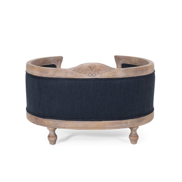 English Elm Pet Bed with Tufted Cushion Solid Birch Turned Legs Upholstered Living Room Sofa Style Navy Blue 72913.00NBLU