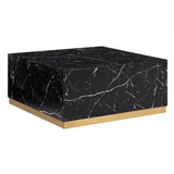 Homelegance By Top-Line Blaise Faux Marble Coffee Table with Casters Black Marble