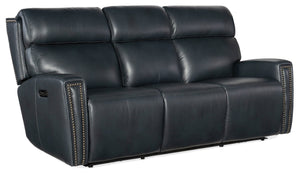 Hooker Furniture Ruthe Zerog Power Sofa With Salvo Denim Leather, Power Headrests, Usb, Nailhead Trim And Console SS704-PHZ3C-049