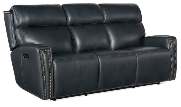 Hooker Furniture Ruthe Zerog Power Sofa With Salvo Denim Leather, Power Headrests, Usb, Nailhead Trim And Console SS704-PHZ3C-049