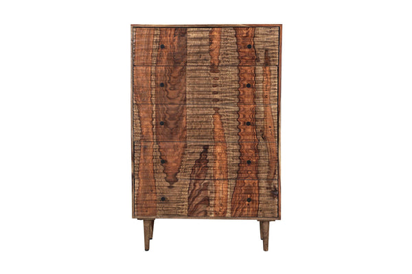 Porter Designs Porter Waves 5 Drawer Chest In Rich Honey Sheesham Wood - Mid-century Modern Storage Solution Brown Wood 04-196-05-w005