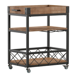 Homelegance By Top-Line Rafferty Rustic Serving Cart Oak Wood
