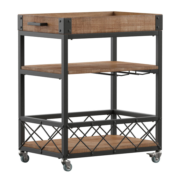 Homelegance By Top-Line Rafferty Rustic Serving Cart Oak Wood