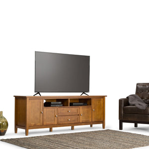 English Elm Warm Shaker 72" Tv Media Stand - Light Golden Brown, Solid Wood, Ample Storage & Cable Management B136P159577-GIGA
