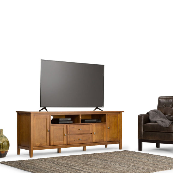 English Elm Warm Shaker 72" Tv Media Stand - Light Golden Brown, Solid Wood, Ample Storage & Cable Management B136P159577-GIGA