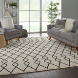 Nourison Geometric Shag GOS01 Machine Made Power-loomed Borderless Design Indoor Only Shag Farmhouse Rug Ivory,Charcoal, Ivory White 100% Polypropylene 99446482235