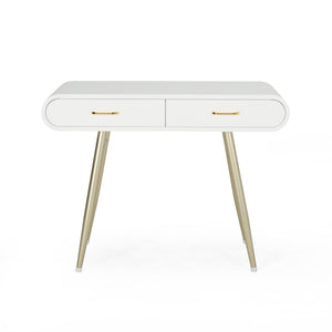 English Elm Christopher Knight Home® - ACCENT White Glam Vanity Table with Gold Legs, 2 Drawers, Faux Wood Top, Modern Chic 39.5"W PMID 64633.00