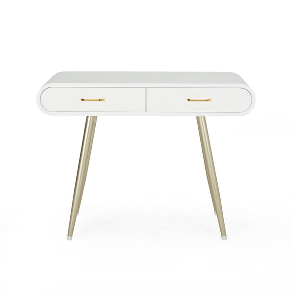English Elm Christopher Knight Home® - ACCENT White Glam Vanity Table with Gold Legs, 2 Drawers, Faux Wood Top, Modern Chic 39.5"W PMID 64633.00