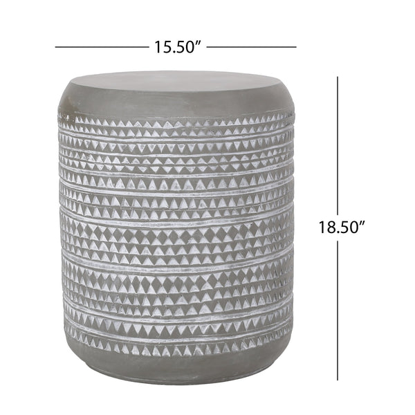 English Elm Outdoor Lightweight Concrete Side Table Artisan Textured Cylinder for Patio or Balcony 73442.00