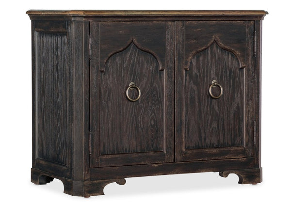 Hooker Furniture Americana Two-Door Nightstand With Distressed Two-Tone Finish, Oak Veneer Top, Wire Management, Timeless Appeal Blacks 7050-90017-89