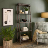 Revival Row Open Shelf Etagere Brown with Chimney Smoke Finish P348601 Pulaski Furniture