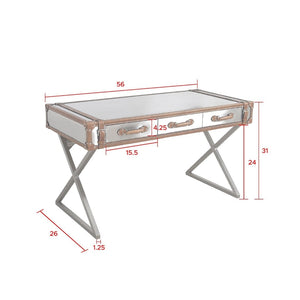 Pasargad Home Brookline Steel & Leather Writing Desk - Elegant, Durable Design For Modern Workspaces Brown Stainless Desk-0092