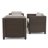 Christopher Knight Home® - Noble House - Puerta Outdoor 4 Piece Light Brown Wicker Chat Set