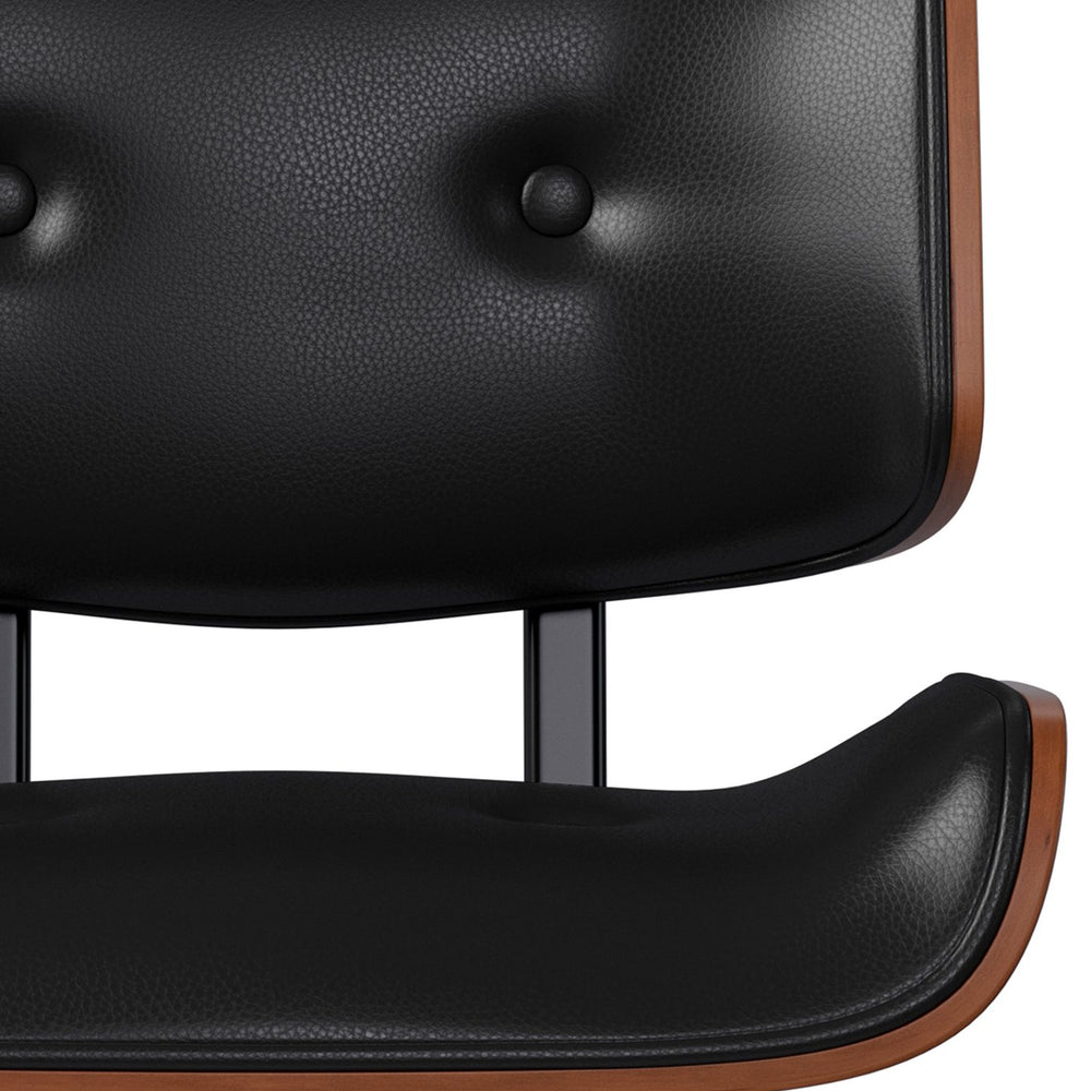 English Elm Holland Mid-Century Adjustable Swivel Bar Stool in Black Vegan Leather with Walnut Veneer & Chrome Base B136P158706