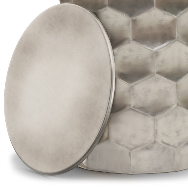 English Elm Whitney Metal Storage Side Table - Vintage Glamour With Honeycomb Texture & Removable Lid B136P158978-GIGA