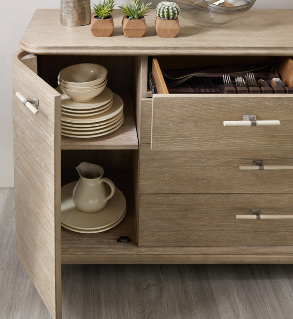 Hooker Furniture Affinity Server Greige Quartered Oak Buffet With Cedar-Lined Drawer, Felt Trays & Pewter Pulls, Transitional Design 6050-75907-GRY