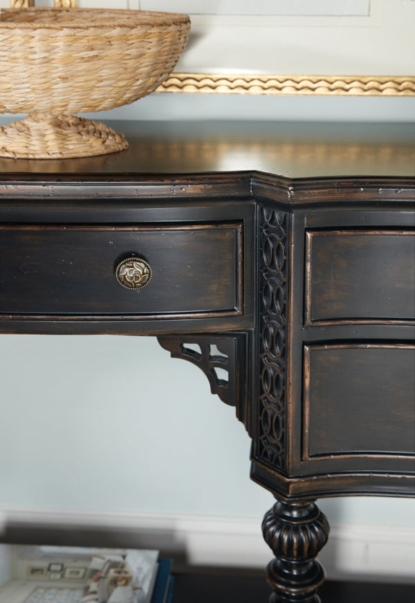 Hooker Furniture Charleston Black Cherry Five-Drawer Server With Carved Legs, Fretwork & Felt-Lined Silverware Tray (98) 6750-75907-97
