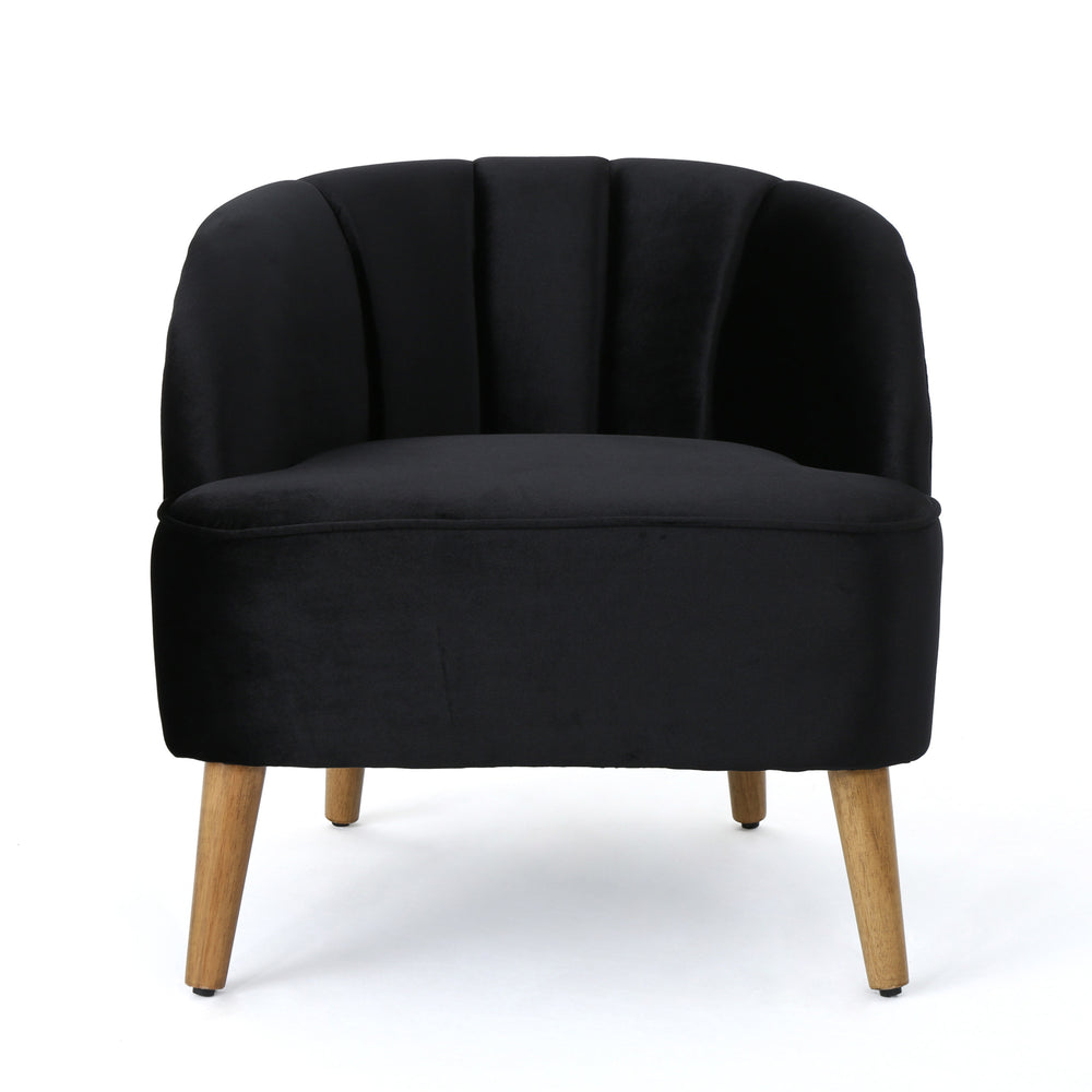 English Elm Chair Velvet Club Seat with Channel Stitching and Rubberwood Legs for Modern Interiors 61714.00BLK