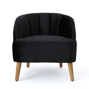English Elm Chair Velvet Club Seat with Channel Stitching and Rubberwood Legs for Modern Interiors 61714.00BLK