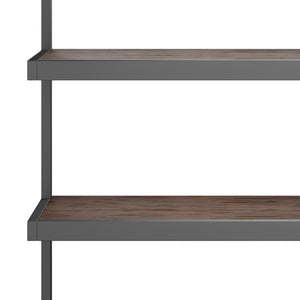 English Elm Erina Solid Acacia Bookcase with Distressed Charcoal Finish, 4 Open Shelves & Industrial Metal Frame Dark Brown B136P158620