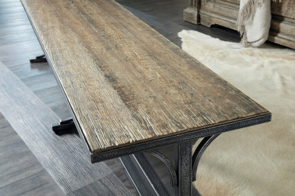 Hooker Furniture La Rugged Von Rosenberg Bed Bench — 66" Distressed Oak Veneer Seat, Metal Base, Handcrafted Hill Country Rustic Charm 6960-90019-80