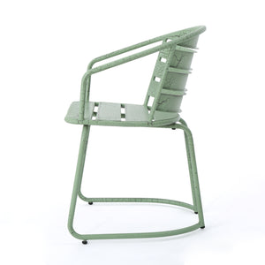 English Elm Santa Monica Outdoor Bistro Set Powder Coated Iron Oval Table Two Slat Chairs Patio Green 62015.00CGRN