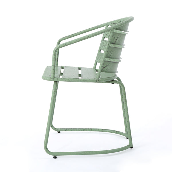 English Elm Santa Monica Outdoor Bistro Set Powder Coated Iron Oval Table Two Slat Chairs Patio Green 62015.00CGRN