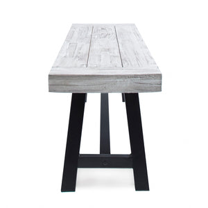 English Elm Dark Acacia Slatted Dining Bench Handcrafted with Iron Frame for Farmhouse Spaces Grey+Black 54562.00SGRY