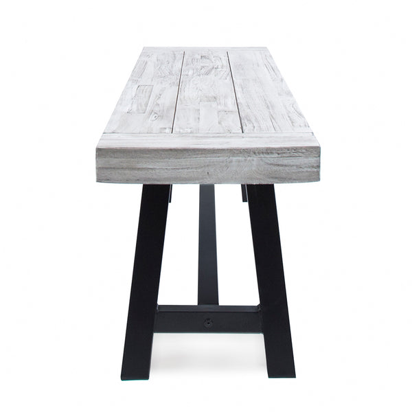 English Elm Dark Acacia Slatted Dining Bench Handcrafted with Iron Frame for Farmhouse Spaces Grey+Black 54562.00SGRY