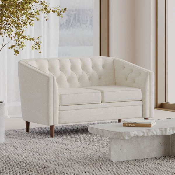 English Elm Christopher Knight Home® - LOVESEAT Diamond-Tufted PU Upholstery with Button Stitching, Tapered Birch Legs, Contemporary Chic Beige 72248.00FBGE