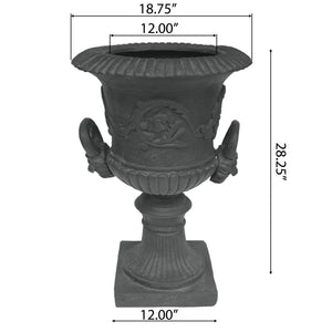 English Elm Mgo Roman Urn Planter Faux Stone Botanical Relief Pedestal Base Outdoor Patio 63402.00GRY