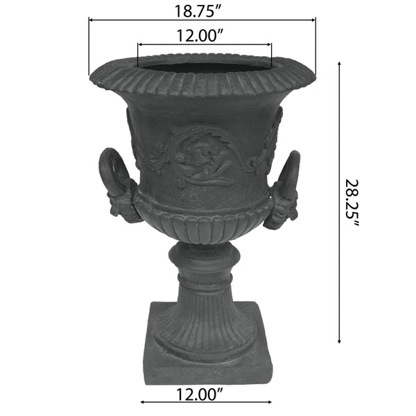 English Elm Mgo Roman Urn Planter Faux Stone Botanical Relief Pedestal Base Outdoor Patio 63402.00GRY