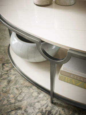 Bernhardt Bernhardt Oval Morello Cocktail Table With Faux Carrara Marble Top, Oxidized Nickel Sculptural Frame 469013