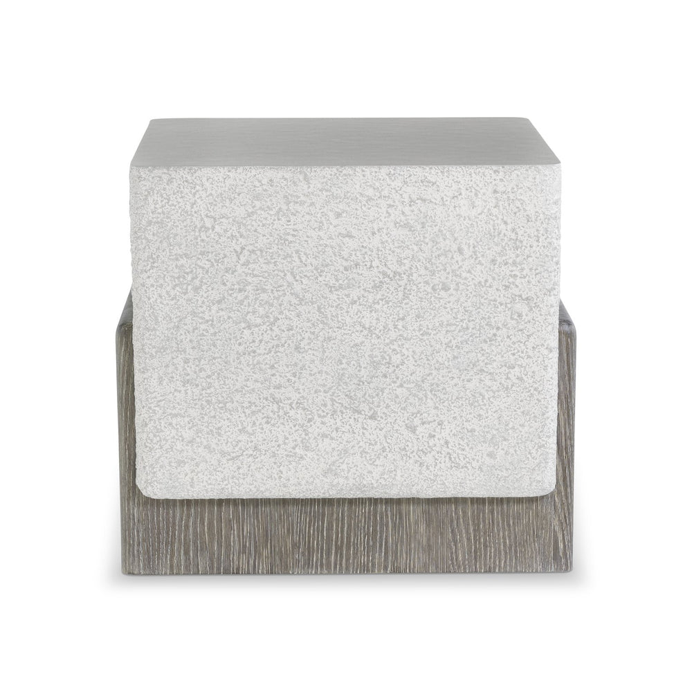 Bernhardt Bernhardt Monolith Square Side Table Millstone Faux Stone With Puma Wire‑Brushed Oak Sculptural Base 343120