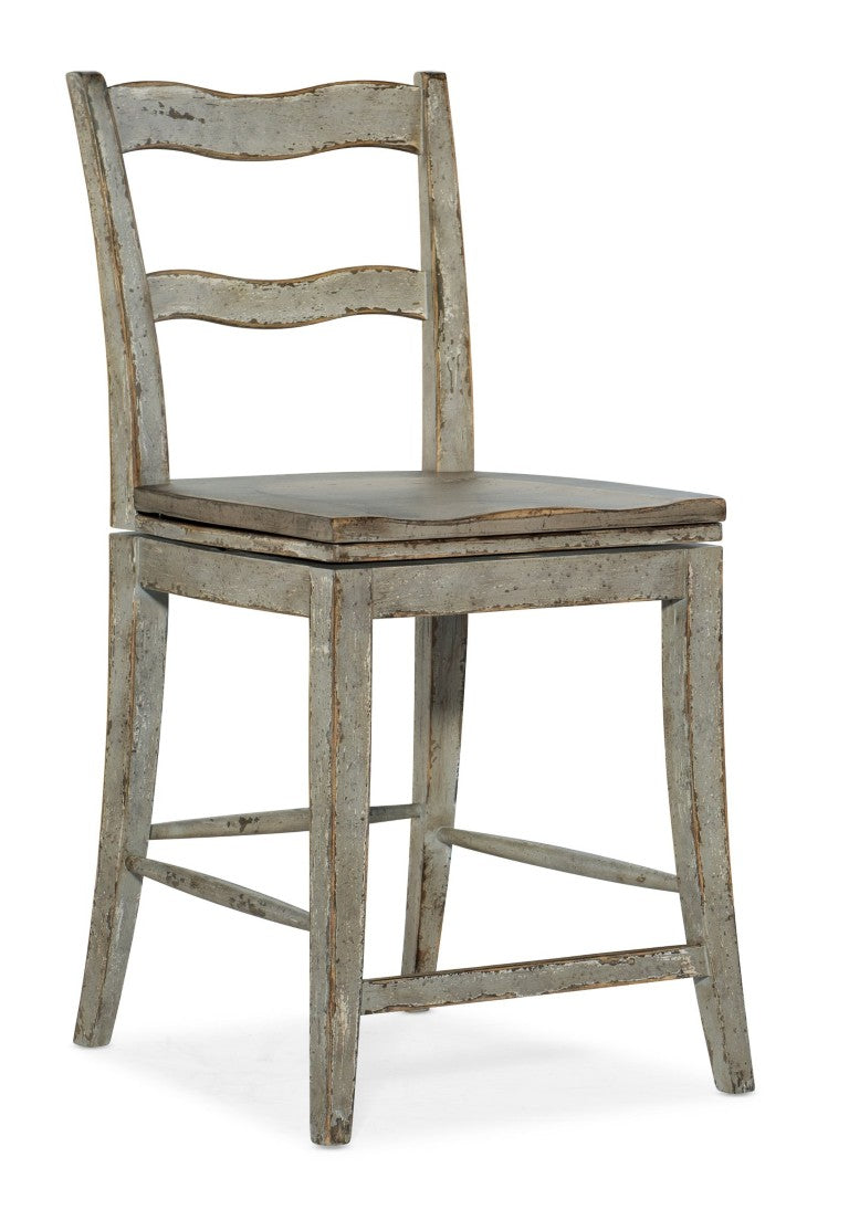Hooker Furniture Alfresco La Riva Oyster Ladderback Swivel Counter Stool — Oak Veneer, Memory Swivel, Distressed Finish 6025-75350-90