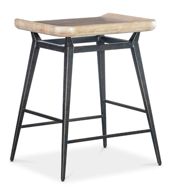 Hooker Furniture Retreat Scooped Wood Counter Stool With Dune Translucent Veneer And Matte Metal Base, Industrial Chic Comfort Light Brown 6950-50008-80