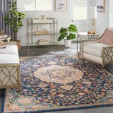 Nourison Passion PSN22 Machine Made Power-loomed Narrow Border Indoor Only Transitional Bohemian Rug Navy Multicolor, Navy Multicolor 100% Polypropylene 99446018823