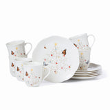 Butterfly Meadow 12-Piece Porcelain Dessert Set with Mugs & Plates, Dishwasher Safe