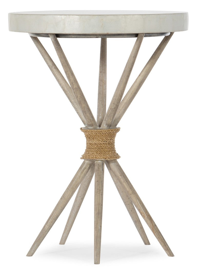 Hooker Furniture Amani Coastal Accent Table With Capiz Shell Top, Jute Rope Detail, Buff Almond Lime‑Washed Finish 1672-50003-00