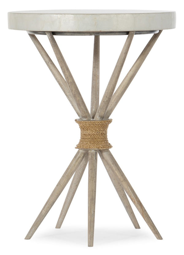 Hooker Furniture Amani Coastal Accent Table With Capiz Shell Top, Jute Rope Detail, Buff Almond Lime‑Washed Finish 1672-50003-00