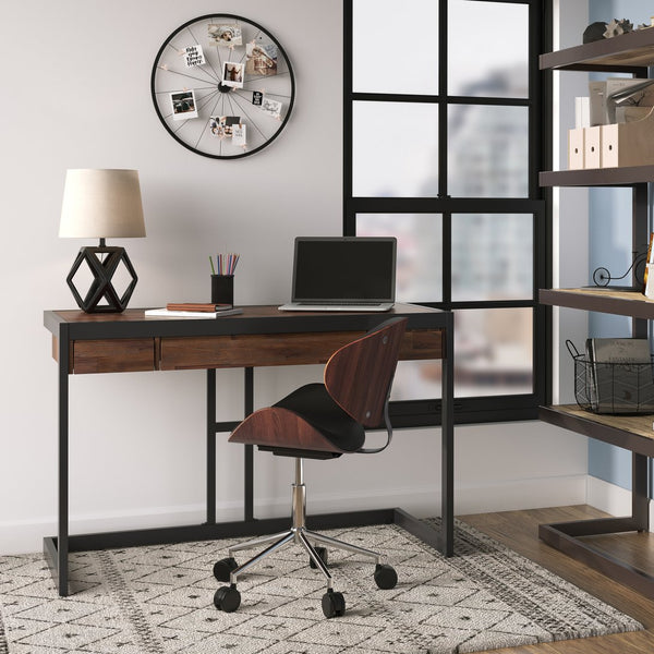 English Elm Erina Small Desk - Industrial-Contemporary Acacia Wood With Distressed Charcoal Finish & Storage B136P158630