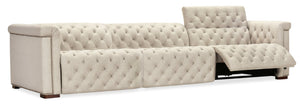Hooker Furniture Savion Chesterfield 3-Seat Sofa In Aries Beach Performance Fabric With Power Headrests & Trim 43.00 L x 126.00W x 28.75H SS435-3PC3-414