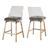 Homelegance By Top-Line Darrion Velvet Counter Height Swivel Stools (Set of 2) Grey Metal