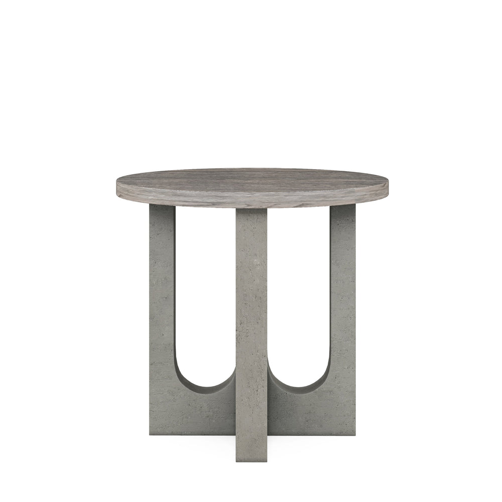 A.R.T. Furniture Vault Round End Table - New Traditional Style With Mink Finish & Concrete Look Top For Modern Spaces Gray Parawood Solids,White Oak Veneers,Resin 285383-2340