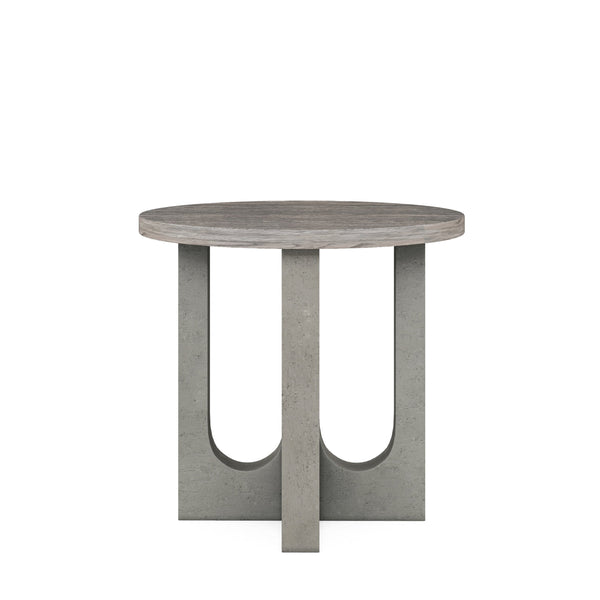 A.R.T. Furniture Vault Round End Table - New Traditional Style With Mink Finish & Concrete Look Top For Modern Spaces Gray Parawood Solids,White Oak Veneers,Resin 285383-2340
