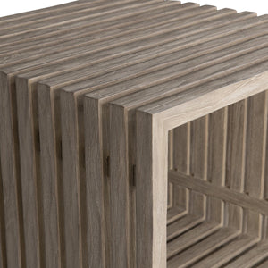 Bernhardt Bernhardt Kingston Outdoor Side Table — Carbonized Teak & Gun Metal Legs, Slatted Drainage Top For Patio Lounging X07121