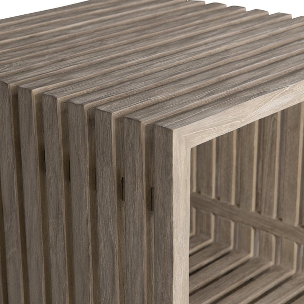 Bernhardt Bernhardt Kingston Outdoor Side Table — Carbonized Teak & Gun Metal Legs, Slatted Drainage Top For Patio Lounging X07121