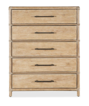 Hooker Furniture Retreat Coastal Five-Drawer Chest With Dune Oak-Maple Veneers, Rope Accents, Cedar & Felt Liners Light Wood 6950-90210-80