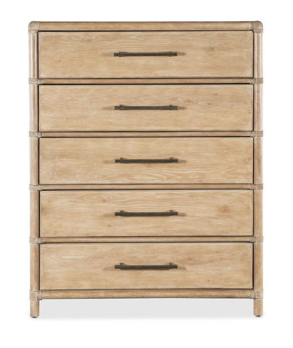 Hooker Furniture Retreat Coastal Five-Drawer Chest With Dune Oak-Maple Veneers, Rope Accents, Cedar & Felt Liners Light Wood 6950-90210-80
